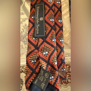 Ermenegildo Zegna 100% Silk Tie Italy Red Blue Geometric Diamond Luxury
